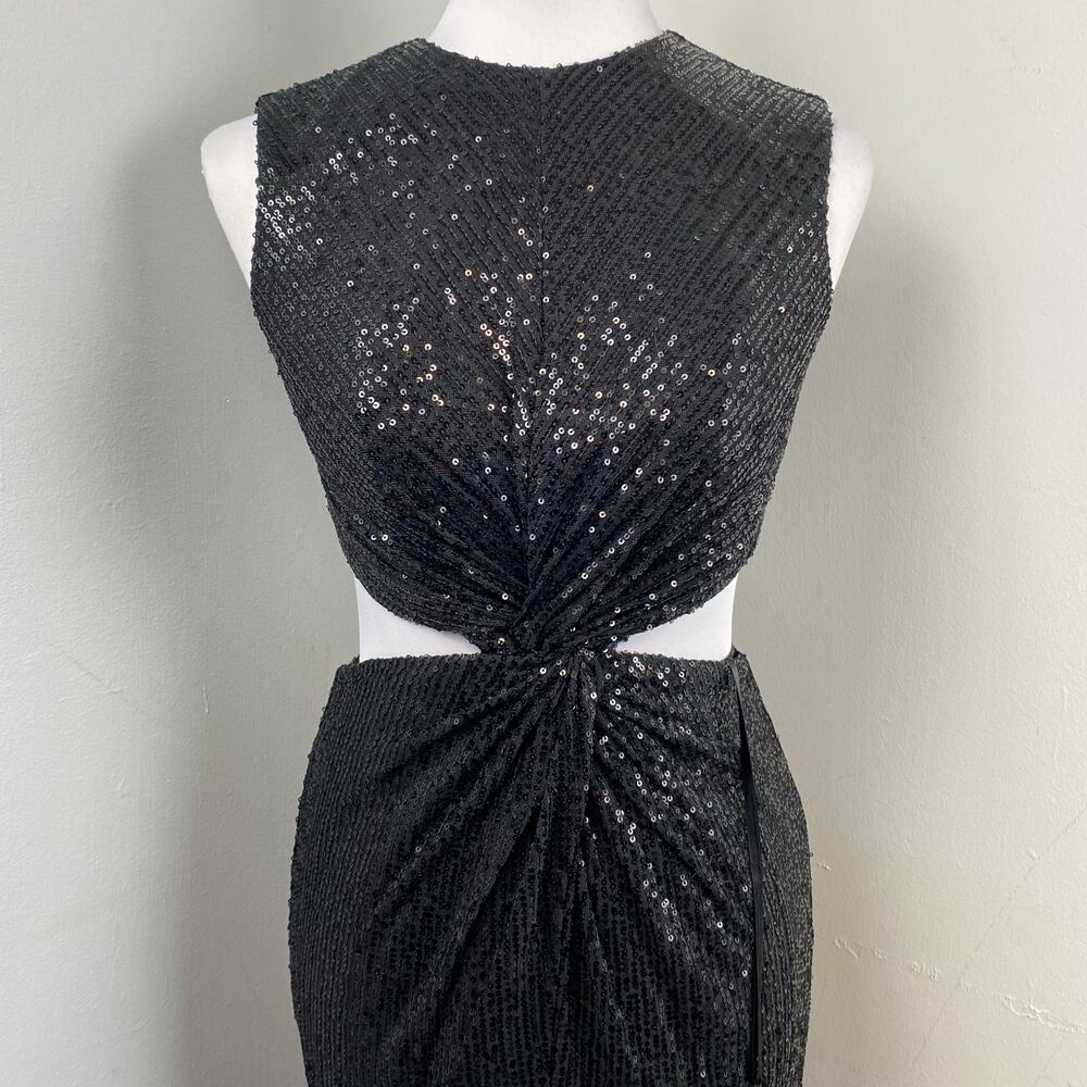 Mac Duggal Black Sequin Front Twist Cut Out Sheath Dress Size 4 27022 $298 - Picture 7 of 9